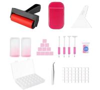 SuSentak 46 PCS Diamond Art Tools Kit, Complete Accessories Set with Multi-Tool Tweezers, Wax Pen, Storage Containers, Trays, Roller, Anti-Slip Mat for Adults Kids Beginners Art Crafts(Pink)