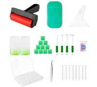 SuSentak 46 PCS Diamond Art Tools Kit, Complete Accessories Set with Multi-Tool Tweezers, Wax Pen, Storage Containers, Trays, Roller, Anti-Slip Mat for Adults Kids Beginners Art Crafts(Green)