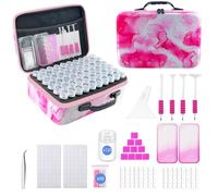 SuSentak Diamond Art Storage Containers with Dot Drill Tools,120 Slots Bead Organizer Case for 5D DIY Art Kits, Portable Craft Box for Diamond Painting Accessories (Pink)
