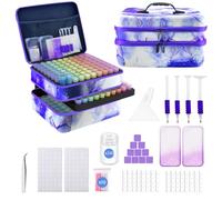 SuSentak Diamond Art Storage Containers with Dot Drill Tools,240 Slots Bead Organizer Case for 5D DIY Art Kits, Portable Craft Box for Diamond Painting Accessories (Purple)