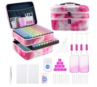SuSentak Diamond Art Storage Containers with Dot Drill Tools,240 Slots Bead Organizer Case for 5D DIY Art Kits, Portable Craft Box for Diamond Painting Accessories (Pink)