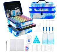 SuSentak Diamond Art Storage Containers with Dot Drill Tools,240 Slots Bead Organizer Case for 5D DIY Art Kits, Portable Craft Box for Diamond Painting Accessories (Blue)
