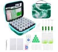 SuSentak Diamond Art Storage Containers with Dot Drill Tools,30 Slots Bead Organizer Case for 5D DIY Art Kits, Portable Craft Box for Diamond Painting Accessories (Green)