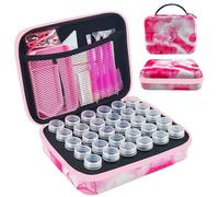 SuSentak Diamond Art Storage Containers with Dot Drill Tools,30 Slots Bead Organizer Case for 5D DIY Art Kits, Portable Craft Box for Diamond Painting Accessories (Pink)