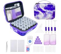 SuSentak Diamond Art Storage Containers with Dot Drill Tools,30 Slots Bead Organizer Case for 5D DIY Art Kits, Portable Craft Box for Diamond Painting Accessories (Purple)