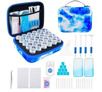 SuSentak Diamond Art Storage Containers with Dot Drill Tools,30 Slots Bead Organizer Case for 5D DIY Art Kits, Portable Craft Box for Diamond Painting Accessories (Blue)