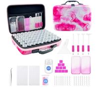 SuSentak Diamond Art Storage Containers with Dot Drill Tools,60 Slots Bead Organizer Case for 5D DIY Art Kits, Portable Craft Box for Diamond Painting Accessories (Pink)