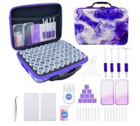 SuSentak Diamond Art Storage Containers with Dot Drill Tools,60 Slots Bead Organizer Case for 5D DIY Art Kits, Portable Craft Box for Diamond Painting Accessories (Purple)