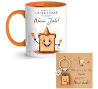 Susfyhya New Job Toast Mug with Keychain, Good Luck Toast Keyring with Greeting Card, Ceramic Coffee Cup for Tea, Coffee & Hot Drinks, Congratulations New Job Gifts for Coworker Bestie Parents
