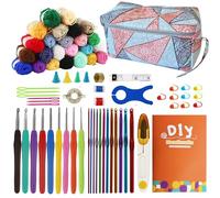 SusggO 74 Pieces Crochet Kit Beginners Complete Crochet Amigurumi - Complete Crochet Kit Accessories, Yarn Yarn 60% Cotton 40% Acrylic, Manual, Storage Bag - DIY Crochet Kit