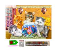 SusggO Diamond Painting Kit 40x30cm Complete Kit Accessories DiY 5D Cross Stitch Embroidery Craft Home Decor Cat Fish