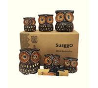 SusggO Set of 6 Small Decorative Wooden Owls, 3 Different Sizes, Owl Decoration, Owl Figures, Lucky Owls (6 Small Brown Owls)