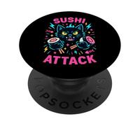 Sushi Attack Funny Cat Japanese Food Humor PopSockets Adhesive PopGrip