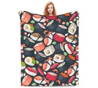 Sushi Blanket Japanese Style Fleece Blanket for Bed Couch Sofa Kawaii Food Throw Blanket Cute Japanese Sushi Lovers Plush Throw Blanket Room Sushi Decor Gifts 50"x60" Travel Picnic All Season Kids