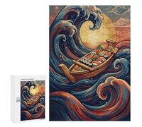 Sushi Boat on A Giant Wave Jigsaw Puzzle, 300 PCS, Indoor Activity for The Home, A Mindful Leisure Activity for Puzzle Lovers, at Home