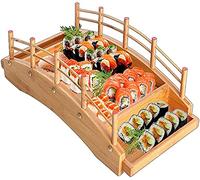 Sushi Bridge Boat Wooden Sashimi Serving Plate Board Tray Bottom Disassemble Containe-38cm