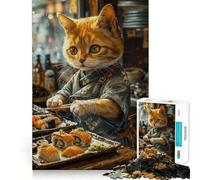 Sushi Cat Chef Japan 1000 Teenager Pieces Jigsaw Puzzle Mind Exercise Toy Bonding Time Precision Cut Art Collection Piece (50x75cm)