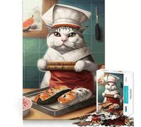 Sushi Cat Chef Japan Jigsaw Puzzles 1000 Pieces for Teenagers Strong Logic Toy Home Activity Clear Edge Cherished Gift (50x75cm)