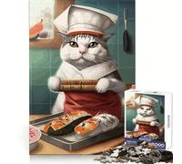 Sushi Cat Chef Japan Teenagers 1000 Piece Jigsaw Puzzle Mind Exercise Toy Group Play Precision Cut Festival Gift (38x52cm)