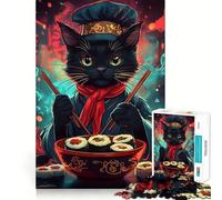 Sushi Cat Chef Jigsaw Puzzles for Adults 1000 Pieces Brain Challenge Toy Quiet Fun Precise Cut Wall Art Decor (50x75cm)