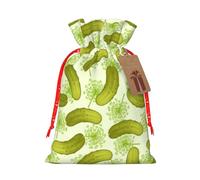 (Sushi Dill Pickles) Christmas Burlap Gift Bags, Eco-Friendly Polyester Drawstring Pouches For Holiday, Birthday & Party Gift Packaging M
