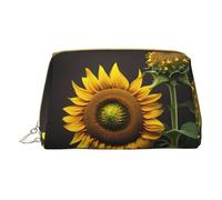 Sushi Dill Pickles Print Leather Cosmetic Bag Small Travel Makeup Bag for Women, Cosmetic Organizer Cosmetic Bag for Handbag, Sunflowers in the Weeds, One Size