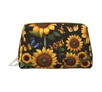 Sushi Dill Pickles Print Leather Makeup Bag Small Travel Cosmetic Bag For Women,Cosmetic Organizer Makeup Pouch For Purse, Sunflower Floral Butterflies Art, One Size