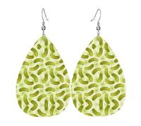 Sushi Dill Pickles Printed Teardrop Pendant Leather Earrings | Lightweight and Versatile Earrings | Suitable for Daily Commute and Date Wear