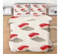 Sushi Duvet Cover Set Twin Size, Red White Sushi Bedding Set, Japanese Cuisine Microfiber Comforter Cover with 2 Pillow Shams, Comfy Breathable Lightweight Modern Minimalism Comforter Cover