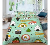 Sushi Duvet Cover Sets Single Cartoon 3D Printed Reversible Bedding Set 2 Pillowcases and Zipper Closure soft Microfiber lightweight Comforter Cover for Girls Boys yf 116
