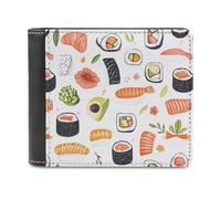 Sushi Food Pattern Men's Leather Wallet Casual Slim Bifold Wallet Minimalist Credit Card Holder with Money Clip