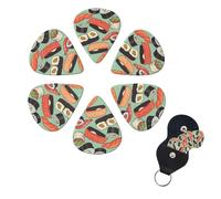 Sushi Food Pattern Print Guitar Picks 6 Pack Guitar Plectrums with Pick Holders Bass Picks For Acoustic Guitar Bass Electric Ukulele Includes 0.46mm, 0.71mm, 0.96mm