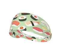 Sushi Food Pattern Print Non-Slip Elastic Running Headband, Sweat Absorbing Stretchy Hair Bands For Gym Yoga, Soft Skin-Friendly Foldable Workout Headband