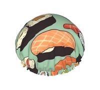 Sushi Food Pattern Shower Cap Reusable Elastic Bath Caps Waterproof Bath Hair Hat for Women Men Spa Salon Large Shower Bonnet Double Layer Bathing Hair Cap for Long Hair, Braids