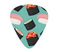 Sushi Food Pattern1 12 Pcs Guitar Picks, 3 Thickness Includes 0.46mm, 0.71mm, 0.96mm, With Organizer Storage Box