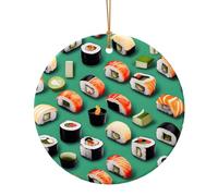Sushi Food Print Ceramic Round Pendant For Travel Ornaments For Home Decor Christmas Ornament