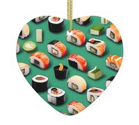 Sushi Food Print Christmas Tree Ceramic Hanging Funny Keepsake Ornament For Holiday Decoration