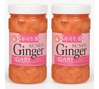 Sushi Ginger Gari 2 Pack - Pink Pickled Ginger 340g x 2 | Authentic Sushi Condiment | Resealable Jars | Asian Food, Sushi Topping, Wasabi Side | For Sushi, Sashimi, Rolls & More
