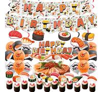 Sushi Japanese Birthday Party Decorations - Includes Happy Birthday Banner, Cake Topper, Cupcake Toppers, Balloons for Themed Celebration