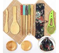 Sushi Making Kit - 12PCS Complete DIY Sushi Tools for Beginners, onigiri mold, Maker for Breakfast Dinner Party with Storage Bag, Compact Bamboo Roller, Bamboo Rolling Mat, Japanese Gifts for Women