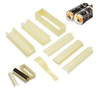 Sushi Making Kit(7Pcs) Square, Round & Heart Shaped Sushi Mold with Spoon & Even Slot for Easy Cutting Plastic Maker for Household, Commercial, Maker, Mold