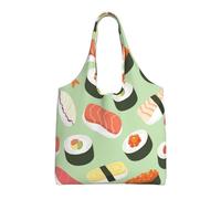 Sushi On Green Printed,Reusable Tote Bags Grocery Bags Large Capacity Canvas Shopping Shoulder bag