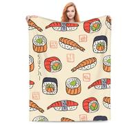 Sushi Pattern Blanket Japanese Style Fleece Blanket for Bed Couch Sofa Kawaii Food Throw Blanket Cute Cartoon Sushi Lovers Plush Throw Blanket Room Decor Gifts 50"x40" Travel Picnic All Season Kids