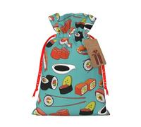 Sushi Pattern Kawaii Japanese-Style Christmas Drawstring Gift Bags Reusable Xmas Presents Storage Bags Party Favorstags 4.7 * 6.9inm
