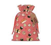 Sushi Pattern Kawaii Japanese-Style Christmas Drawstring Gift Bags Reusable Xmas Presents Storage Bags Party Favorstags 4.7 * 6.9ins