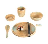 Sushi Plate Set 7pcs - Sushi Plate, Dip Bowl, Placemat, Chopsticks Rest, Chopstick - Porcelain Sushi Serving Set