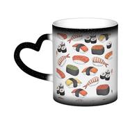 Sushi Print Ceramic Mug, Black to White Thermochromic Coffee Cup for Home Office Cafe