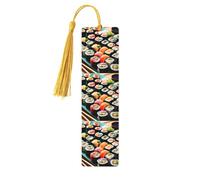 Sushi Print Wooden Bookmarks with Tassels, Wood Book Markers for Book Lovers, Teachers & Present