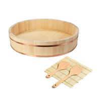 Sushi Rice Bowl Kit - 4PCS Set with Shovel, Roller, Shutter, Spoon & 66cm Wooden Hangiri Mixing Bowl - Perfect for Homemade Sushi Lovers & Asian Cuisine Enthusiasts