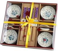 Sushi Set, Ceramic Cutlery Set, Sushi Tableware for Four People, Plates, Chopsticks, Chopstick Holders